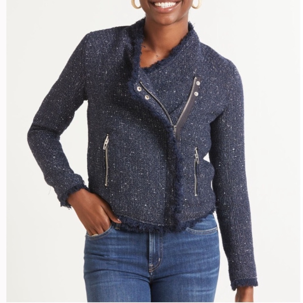 Blank NYC Navy Tweed Frayed Moto Jacket - Picture 3 of 11